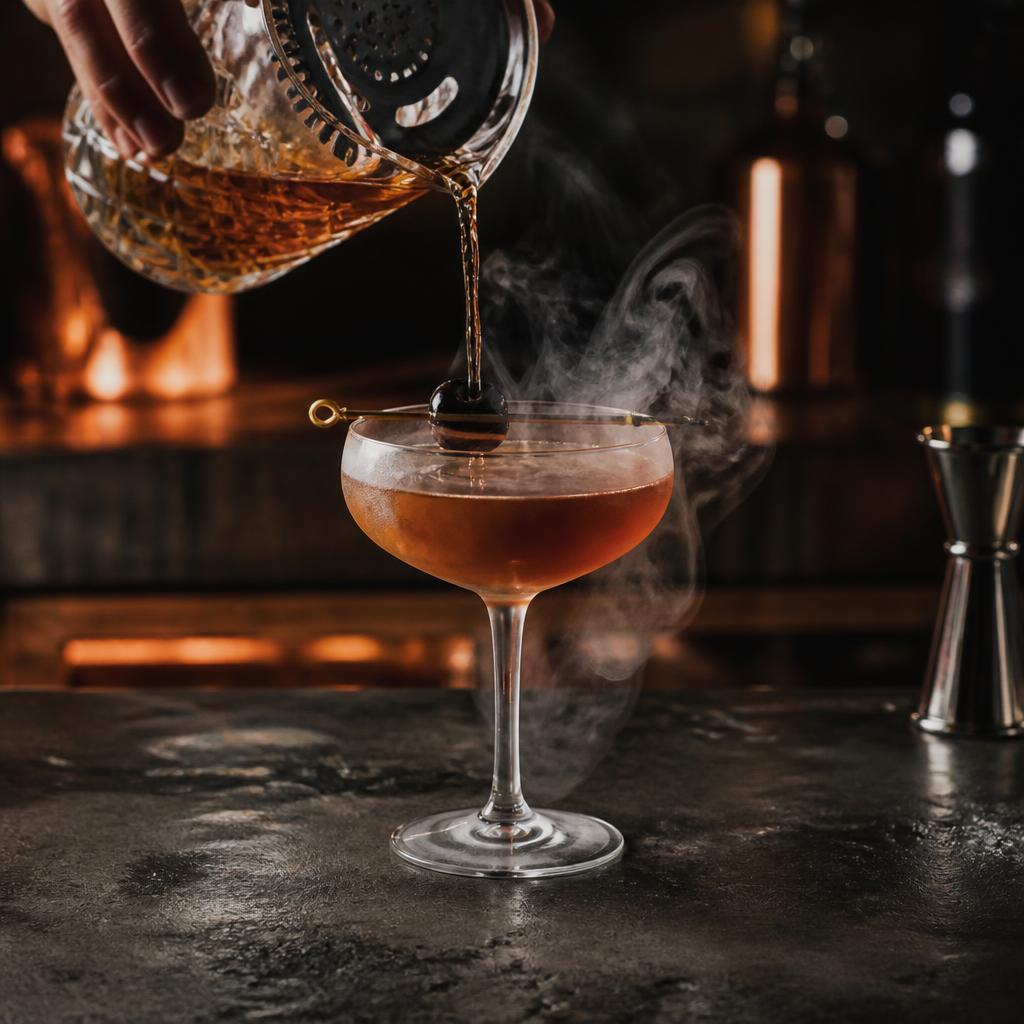 Cocktail artisanal servi sur le comptoir béton
